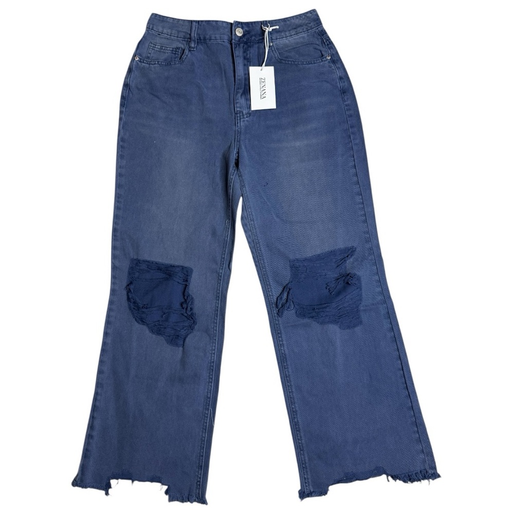 Zenana High Rise Wide Leg Distressed Jeans Size 28 NWT